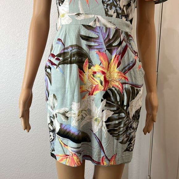 Guess Dress Sz Small Tropical Floral Sweetheart Neck Adjustable Straps Pockets - Picture 3 of 15